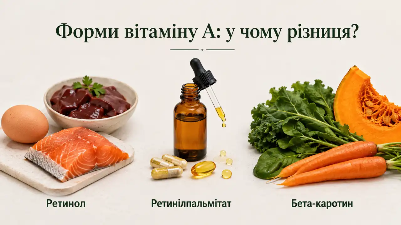 Ретинол, ретинілпальмітат і бета-каротин: чим відрізняються форми вітаміну А 1 Ретинол, ретинілпальмітат і бета-каротин: чим відрізняються форми вітаміну А